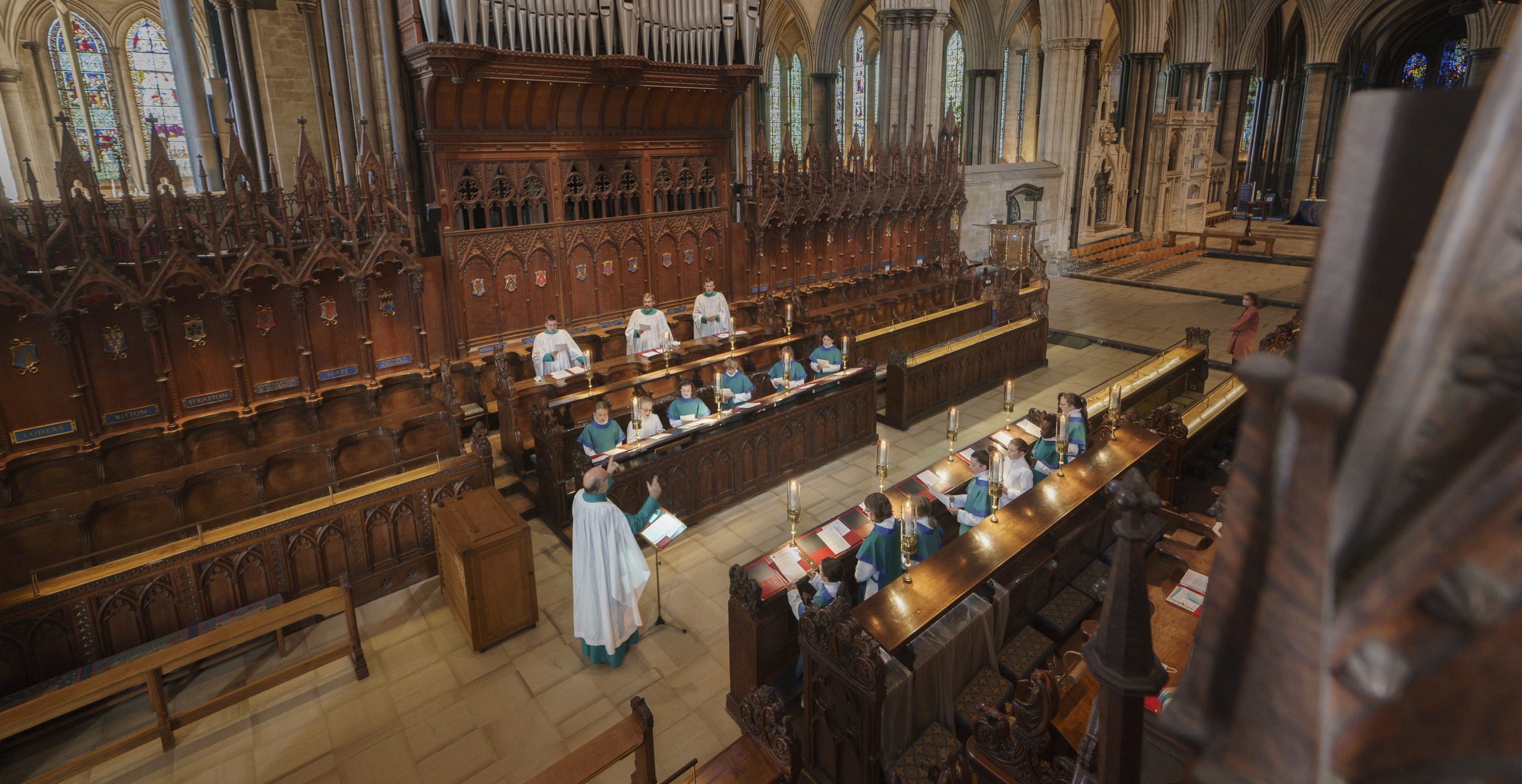 Girls from the Choir practising their music for Evensong worship.