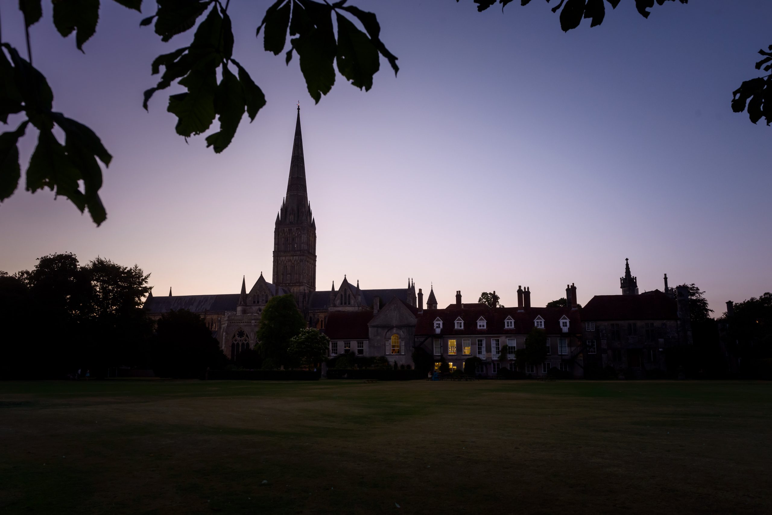 Salisbury Cathedral silhouette at night