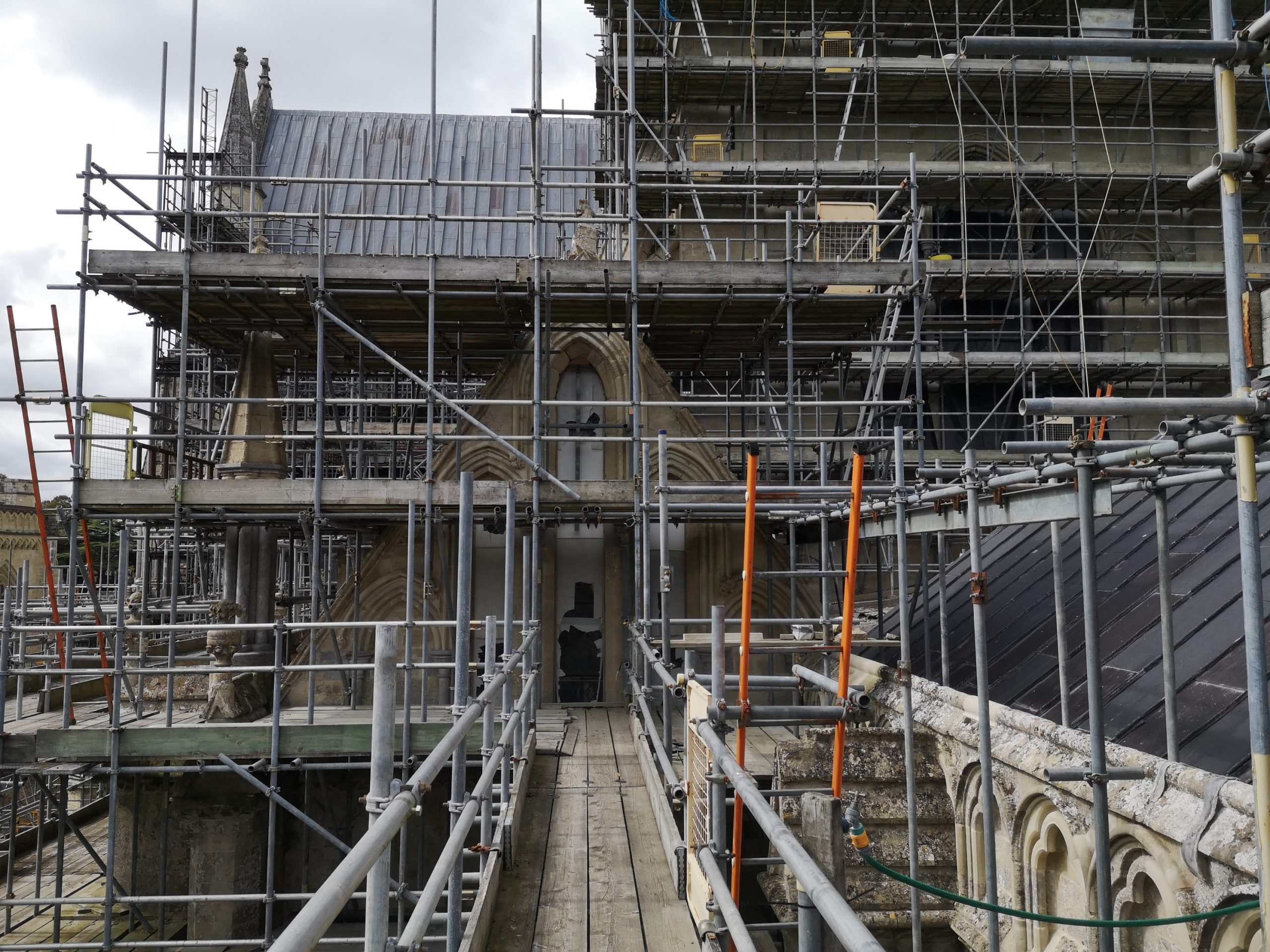 View on the scaffolding on the exterior of Salisbury Cathedral