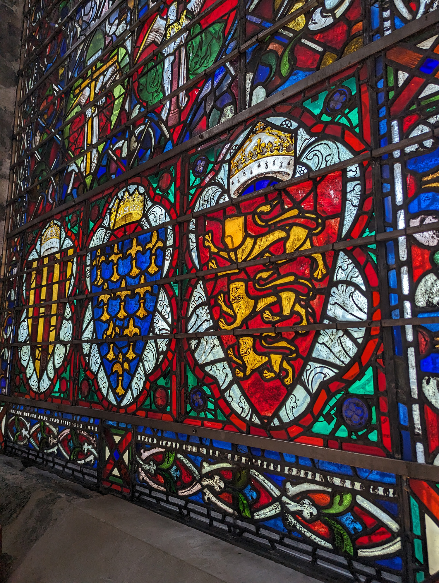Close up view of stained glass