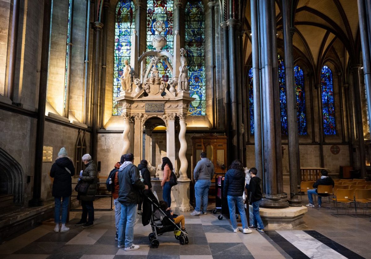 Visitors inside Salisbury Cathedral