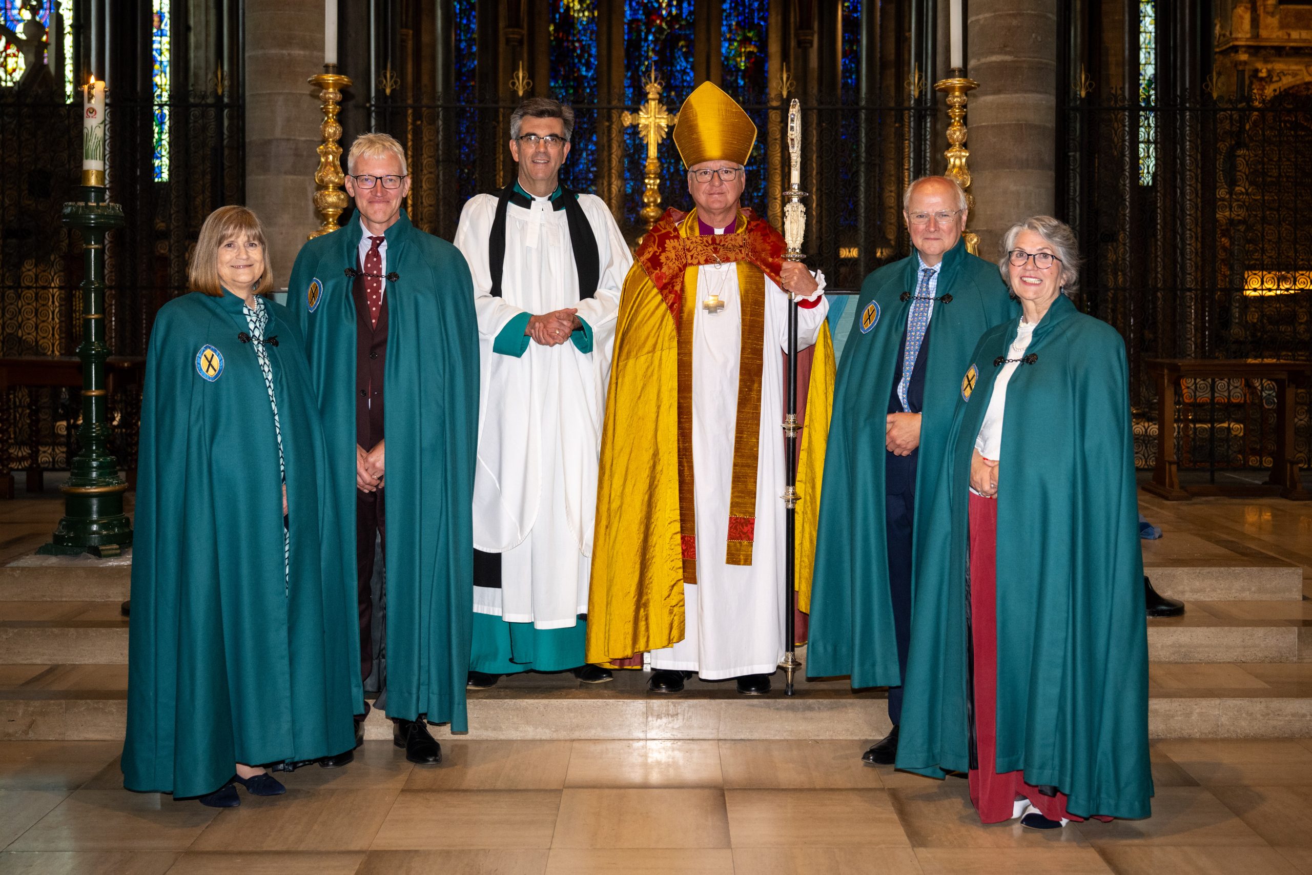 New Canons at Salisbury Cathedral_ Lucinda Herklots, Tom Holland, The Dean of Salisbury, The Bishop of Salisbury, Nigel Salisbury, Judith Davey-Cole.