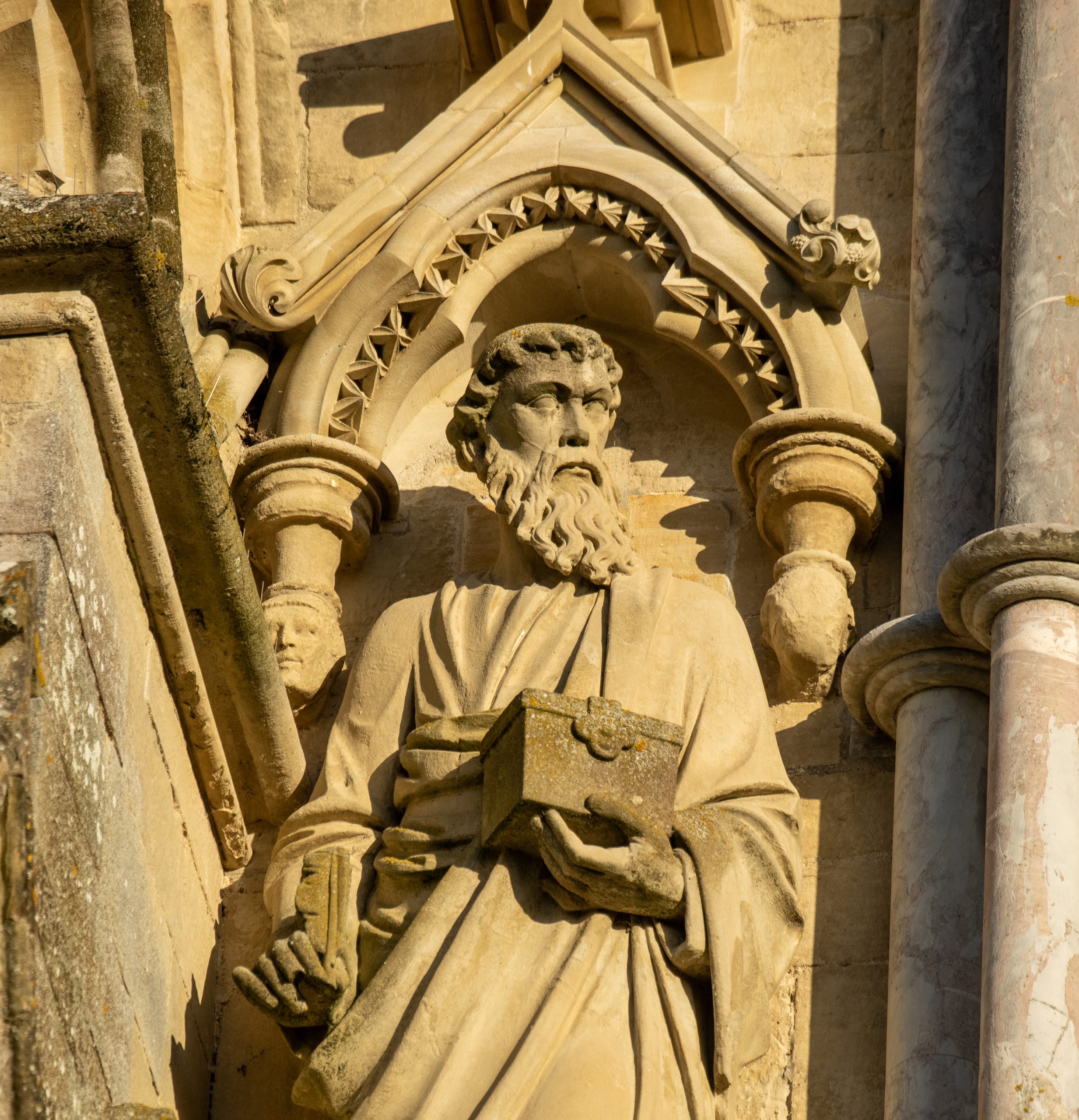 Detail of West Front focussing on statue of St Matthew