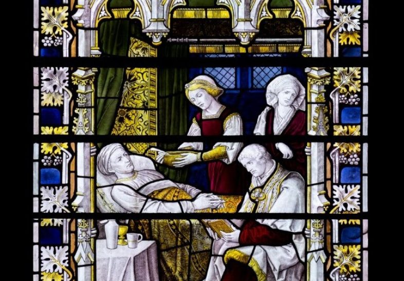 Detail of stained glass window in the Morning Chapel.